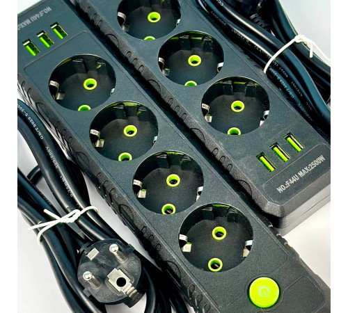 Мережевий подовжувач UA Power F44U 3USB 4 розетки 6m