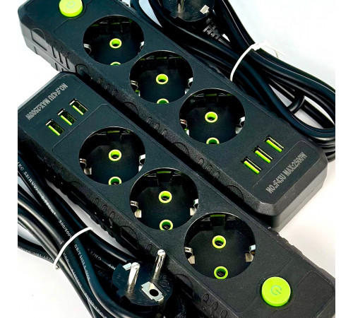 Мережевий подовжувач UA Power F43U 3USB 3 розетки 2m