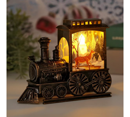 Новорічний декоративний світильник-паровоз із ОЛЕНЕМ 5689 (240)