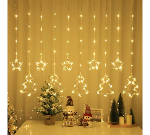 Гірлянда Штора 10 Тепла Usb ЗІРКИ+ Ялинка SF-44 код-3609 (50)