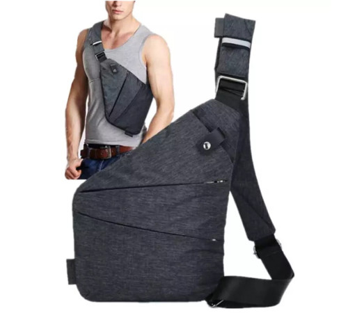 Сумка-кобура мужская, с противокражным ремнем синяя 005