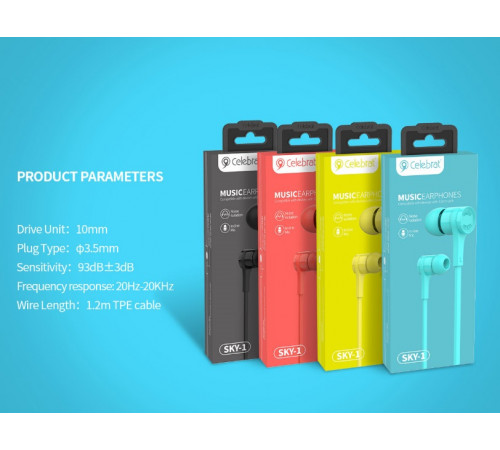 Навушники Celebrat SKY-1 3.5mm 1.2m