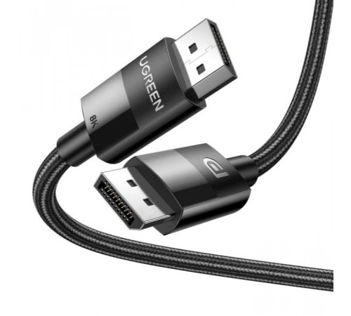 Кабель UGREEN DP114 DP Male to Male DP1.4 8K Round Cable ABS Shell Braid 1.5m (Black) (UGR-80391) (UGR-80391)
