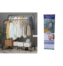 Подвійна стійка вішалка 140*68*38см для одягу та полицею для взуття Double floor 30 КГ 1339 (12)