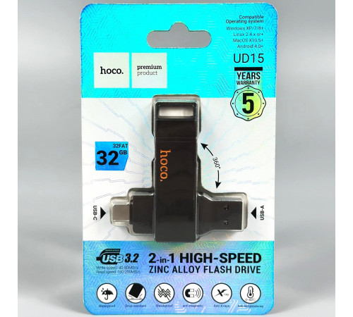USB флеш Hoco UD15 32Gb Clever USB3.2+Type-C Швидкісна
