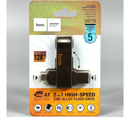 USB флеш Hoco UD15 128Gb Clever USB3.2+Type-C Швидкісна