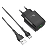 Мережевий зарядний пристрій з кабелем HOCO C72Q Glorious single port QC3.0 charger set(Type-C) 18W  Black (6931474732545)