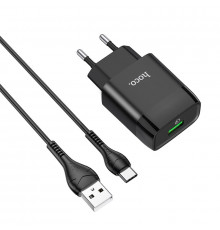 Мережевий зарядний пристрій з кабелем HOCO C72Q Glorious single port QC3.0 charger set(Type-C) 18W  Black (6931474732545)
