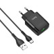 Мережевий зарядний пристрій з кабелем HOCO C72Q Glorious single port QC3.0 charger set(Type-C) 18W  Black (6931474732545)