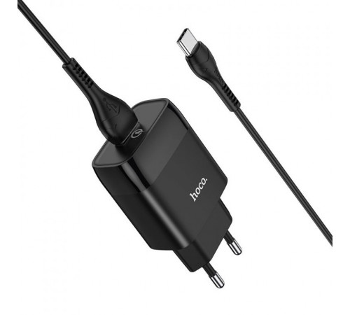 Мережевий зарядний пристрій з кабелем HOCO C72Q Glorious single port QC3.0 charger set(Type-C) 18W  Black (6931474732545)
