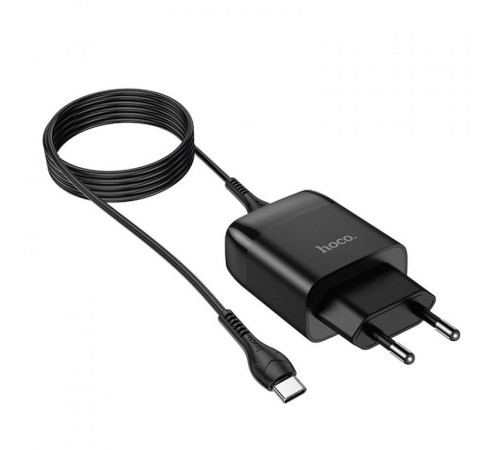 Мережевий зарядний пристрій з кабелем HOCO C72Q Glorious single port QC3.0 charger set(Type-C) 18W  Black (6931474732545)