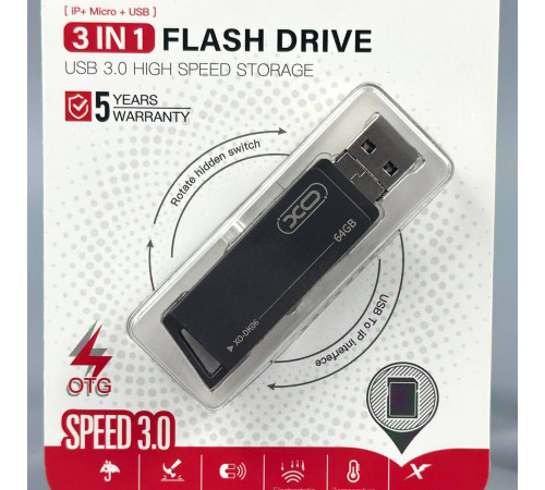 USB флеш XO DK06 64Gb 3in1 USB3.0+Lightning+Micro Швидкісна