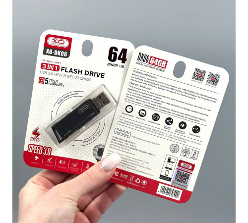 USB флеш XO DK06 64Gb 3in1 USB3.0+Lightning+Micro Швидкісна