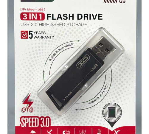 USB флеш XO DK06 128Gb 3in1 USB3.0+Lightning+Micro Швидкісна