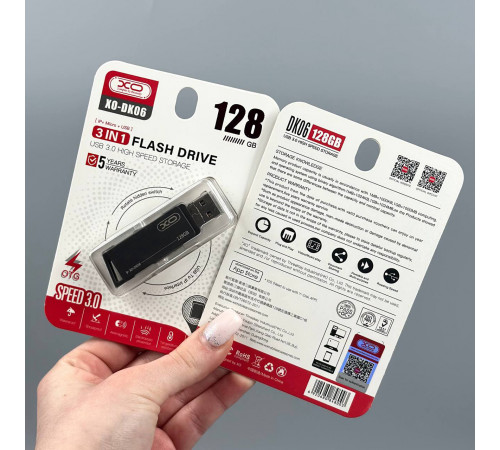 USB флеш XO DK06 128Gb 3in1 USB3.0+Lightning+Micro Швидкісна