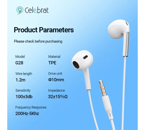 Навушники Celebrat G28 3.5mm 1.2m
