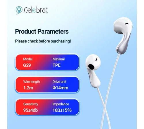 Навушники Celebrat G29 3.5mm 1.2m