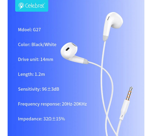 Навушники Celebrat G27 3.5mm 1.2m