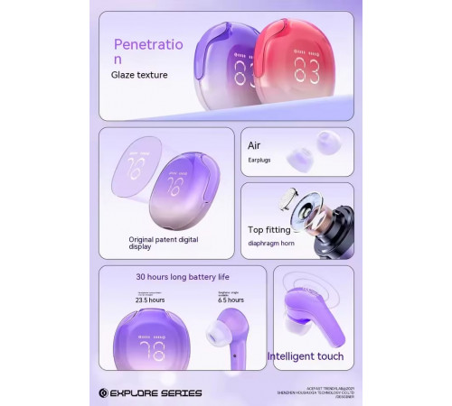 Бездротові навушники AceFast T9 Crystal