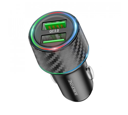 Автомобільний зарядний пристрій BOROFONE BZ21A Brilliant 36W dual port QC3.0 car charger Black (6941991101205)