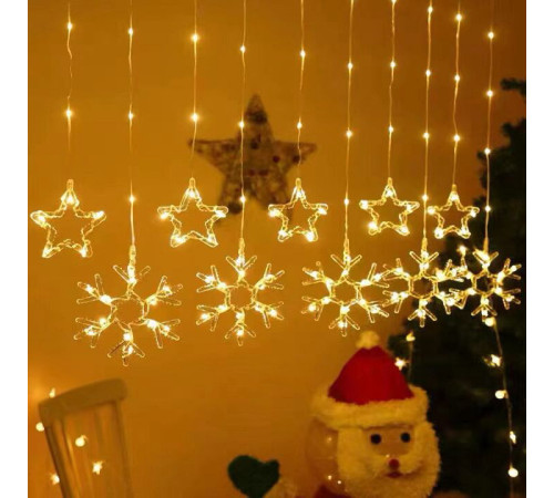 Гирлянда Штора     10     Теплая    Usb   ЗВЕЗДЫ+ СНЕЖИНКИ        SF-41      код-3582  (50)