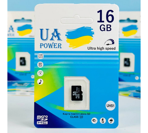 Карта пам'яті UA POWER 16Gb U-1 Ultra high speed Class 10 (без адаптера)