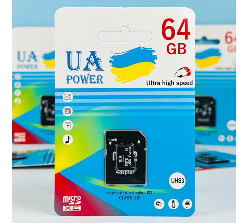 Карта пам'яті UA POWER 64Gb U-3 Ultra high speed Class 10 (з адаптером SD)