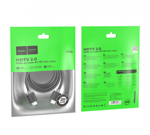 Кабель HOCO US08 HDTV 2.0 male-to-male 4K HD data cable(L=2M) Black (6931474799395)