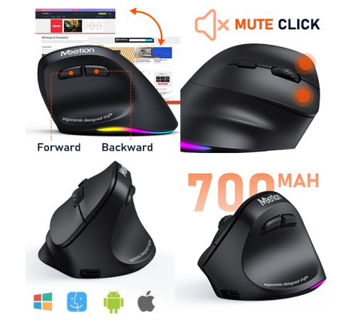 Мишка бездротова вертикальна Meetion MT-BTM010R Right Ergonomic 2.4G