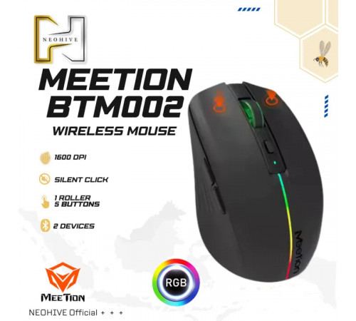 Мишка бездротова Meetion BTM002 RGB 6keys, Type-C (Connector: Bluetooth+2.4G USB)