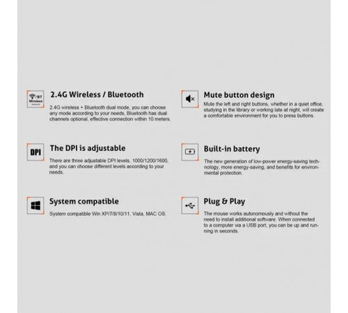 Мишка бездротова Meetion BTM002 RGB 6keys, Type-C (Connector: Bluetooth+2.4G USB)