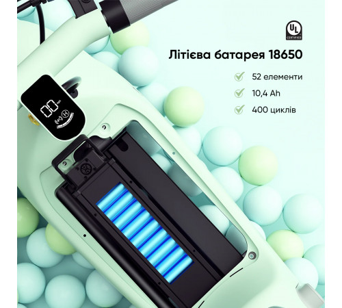 Електросамокат з сидінням OKAI Ceetle PRO EA10C Mint Green 10', 350(900)W, 25Km/h, 10.4Ah, 55Km, 20%,NFC, App, 29kg (EA10C-MG)