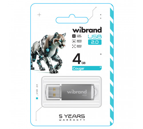 Флеш-накопичувач Wibrand USB 2.0 Cougar 4Gb Silver (WI2.0/CU4P1S)