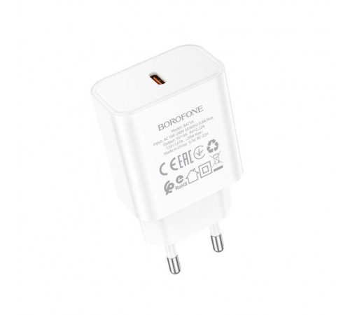 Мережевий зарядний пристрій BOROFONE BA71A Power single Port PD20W charger White (6974443387964)