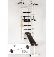 Шведская стенка со съемным турником RN-Sport Demix + Штанга (30 кг)