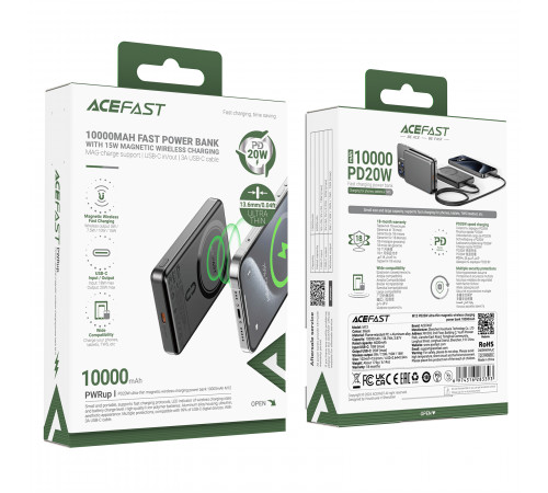 УМБ Power Bank AceFast M12 10000mAh Ultra-thing Magnetic PD20W з бездротовою зарядкою