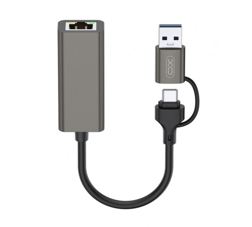 USB HUB XO HUB018 2in1 USB+Type-C to RJ45
