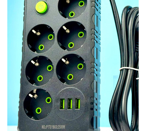 Мережевий подовжувач UA Power F17U 3USB 6 розеток 2m