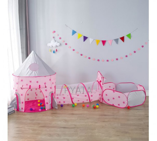 Дитячий намет 3-в-1 «Ракета» (намет, тунель і сухий басейн для м’ячів), рожевий, 568