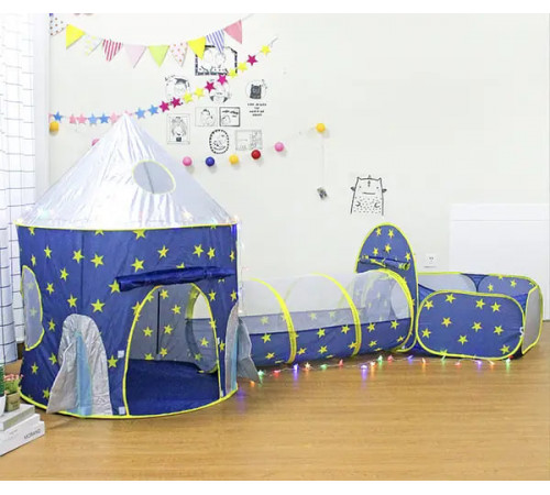 Дитячий намет 3-в-1 «Ракета» (намет, тунель і сухий басейн для м’ячів), синій, 600-27