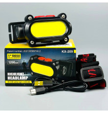 Ліхтар налобний BL-209 Red light (COB, Li-Ion аккумулятор, Waterproof, Type-C)