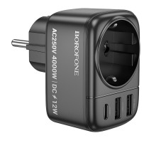 Мережевий фільтр BOROFONE BAC14 Wide 1-socket wall outlet (1C2A) (EU/GER) Black (6941991118890)