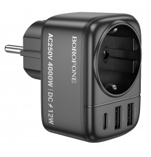 Сетевой фильтр BOROFONE BAC14 Wide 1-socket wall outlet (1C2A) (EU/GER) Black (6941991118890)