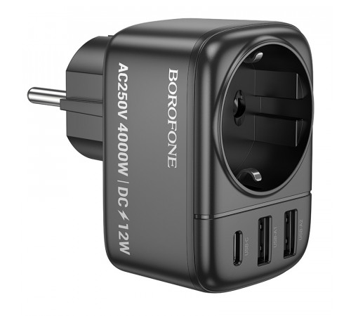 Мережевий фільтр BOROFONE BAC14 Wide 1-socket wall outlet (1C2A) (EU/GER) Black (6941991118890)
