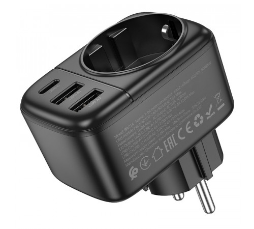 Мережевий фільтр BOROFONE BAC14 Wide 1-socket wall outlet (1C2A) (EU/GER) Black (6941991118890)