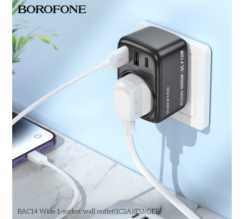 Мережевий фільтр BOROFONE BAC14 Wide 1-socket wall outlet (1C2A) (EU/GER) Black (6941991118890)