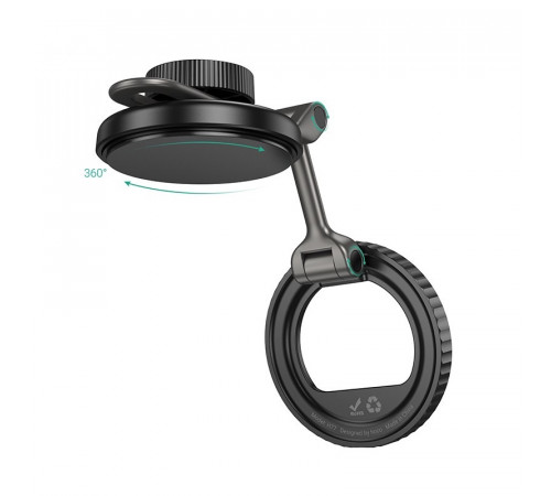 Автотримач для телефона HOCO H77 View folding magnetic ring car holder (center console) Black Metal Gray (6942007647878)