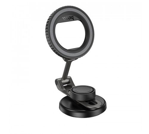 Автотримач для телефона HOCO H77 View folding magnetic ring car holder (center console) Black Metal Gray (6942007647878)
