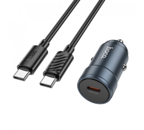 Автомобільний зарядний пристрій HOCO Z57 Glorious single-port PD30W car charger set (C to C) Metal Gray (6942007633086)