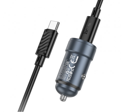 Автомобільний зарядний пристрій HOCO Z57 Glorious single-port PD30W car charger set (C to C) Metal Gray (6942007633086)